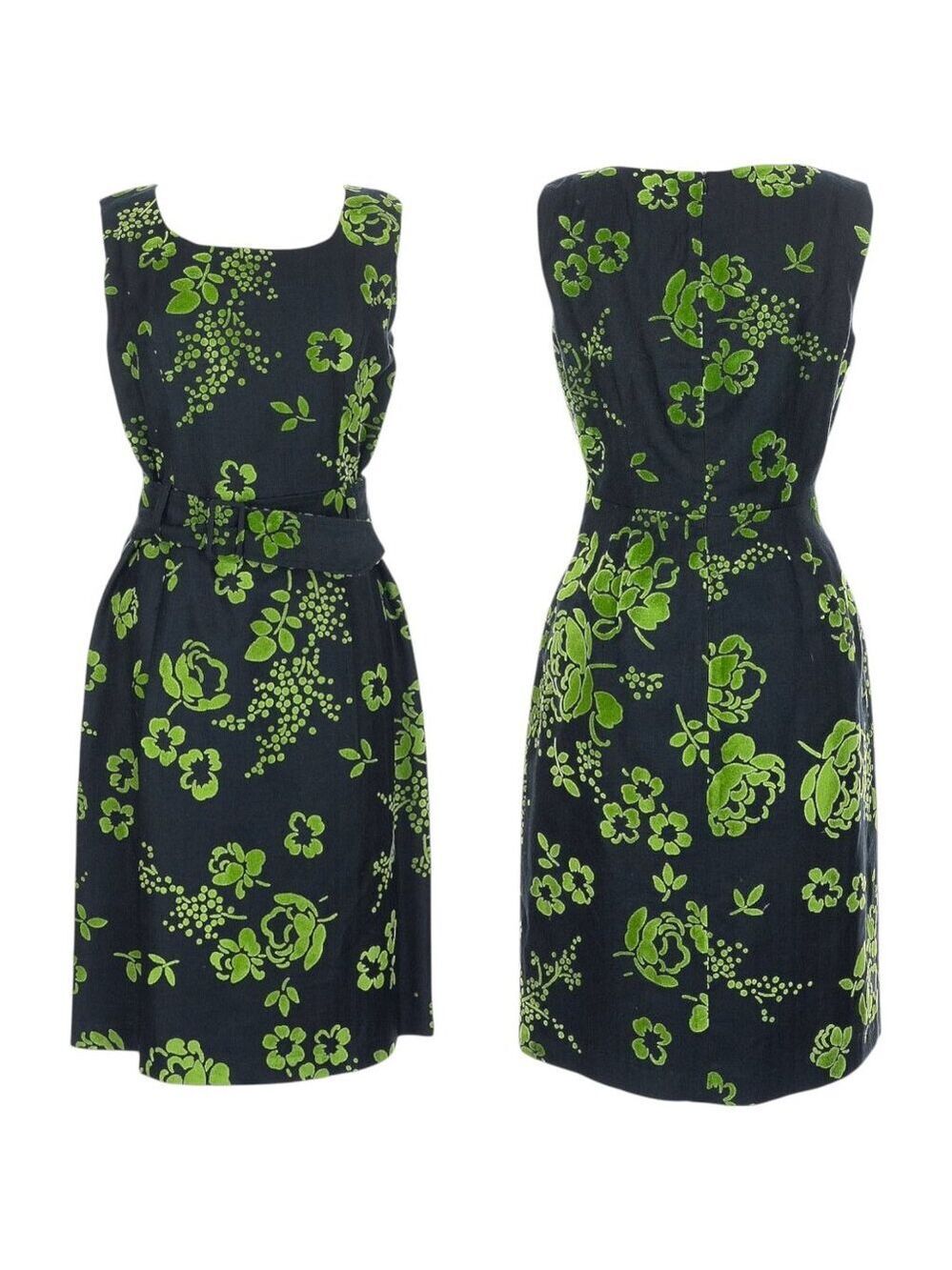 Anni Kuan Sleeveless Belted Floral Sheath Fair Labor - Black/Green - 10